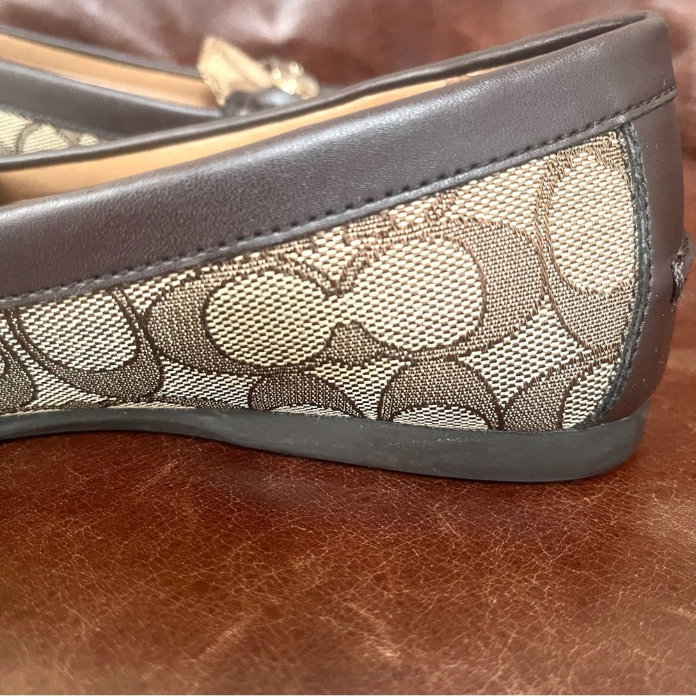 Coach Olive Classic Monogram Logo Print Canvas Leather Trimmed Loafers Size 8 - Picture 12 of 16